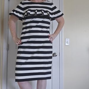 Eliza J Black and White Striped Midi Dress